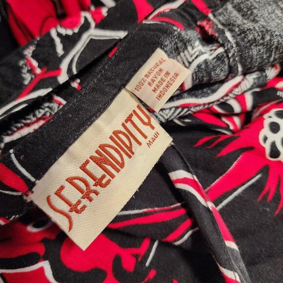 Vtg Y2k Serendipity Maui Red Black Floral Hibiscus Tropical Sun Dress Sz M - Picture 7 of 8